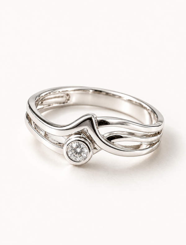 Minimal Bezel Solitaire Wave Ring