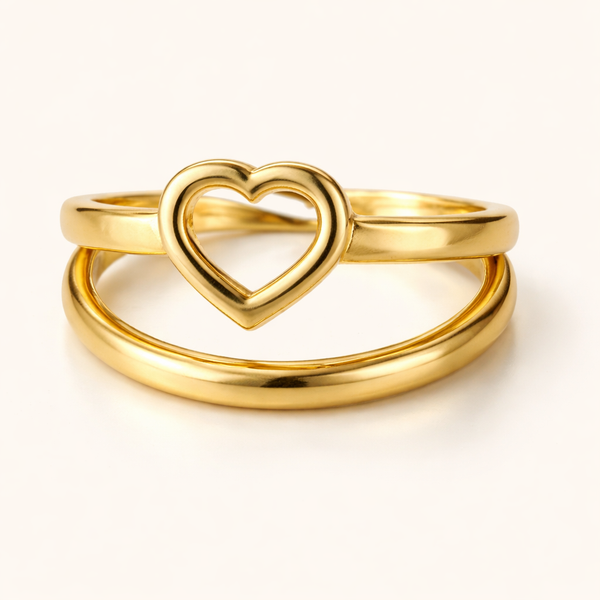 Dainty heart stack ring in sterling silver with open adjustable design