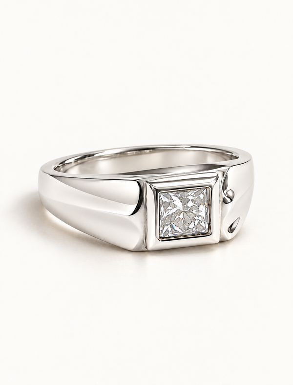 Minimal Square Solitaire Signet Ring