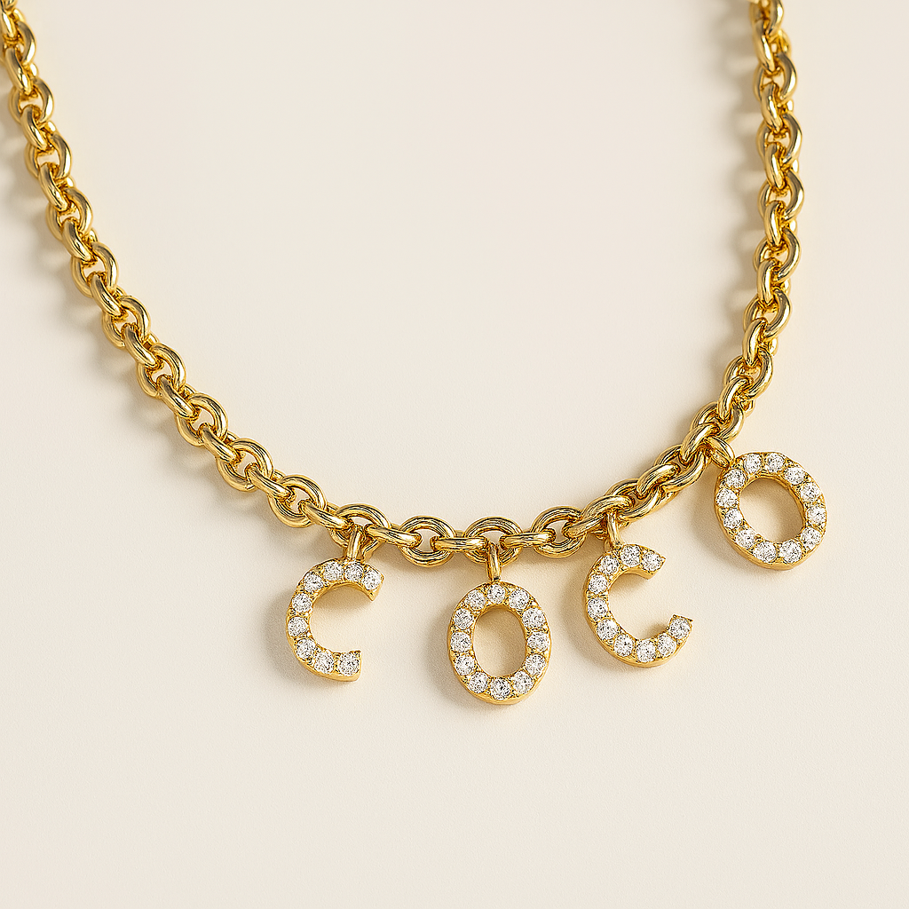 Name Diamond Necklace-Pendants-Anushka Jain Jewellery