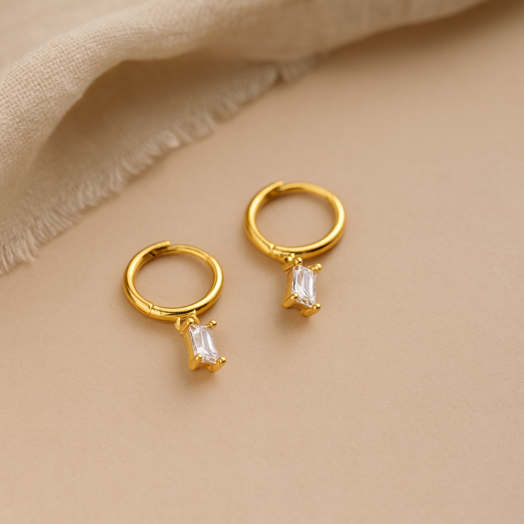 Oblong Diamond Drop Huggie-Anushka Jain Jewellery