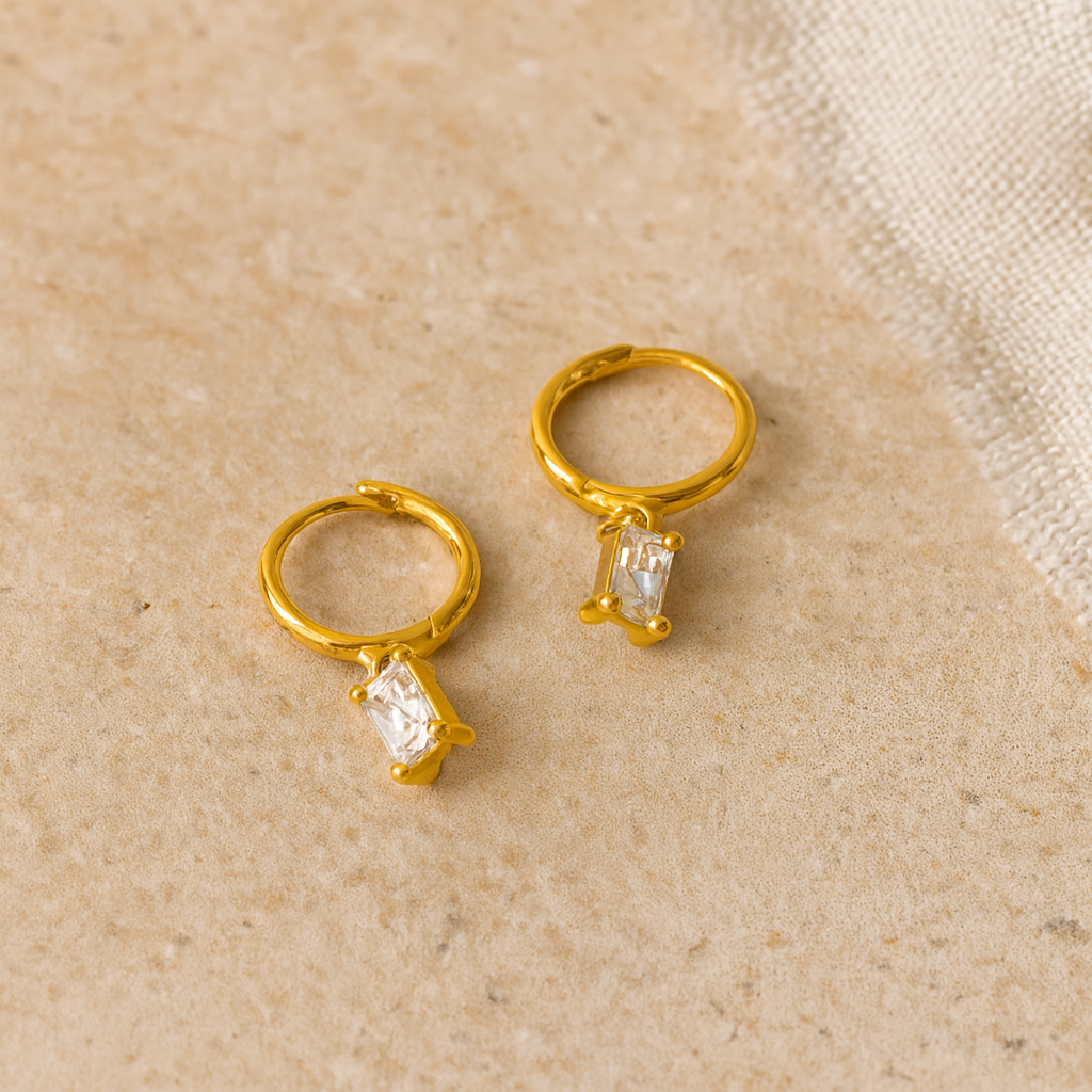 Oblong Diamond Drop Huggie-Anushka Jain Jewellery