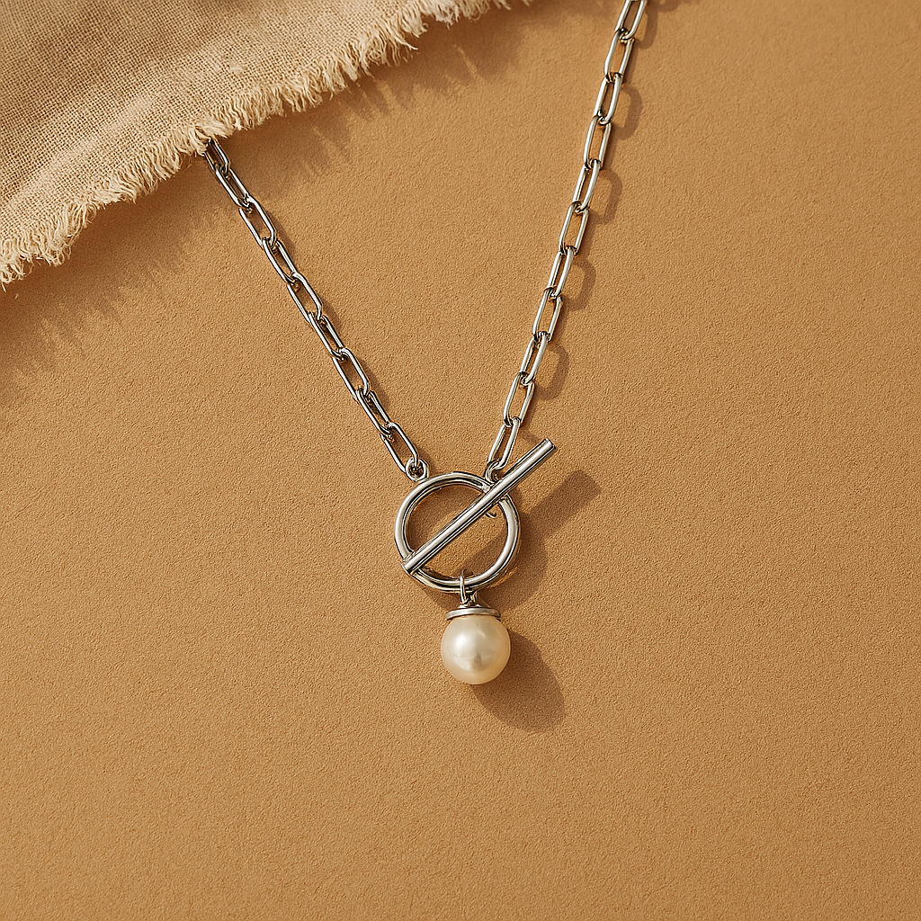 Open Lock Pearl Necklace-Pendants-Silver-Anushka Jain Jewellery