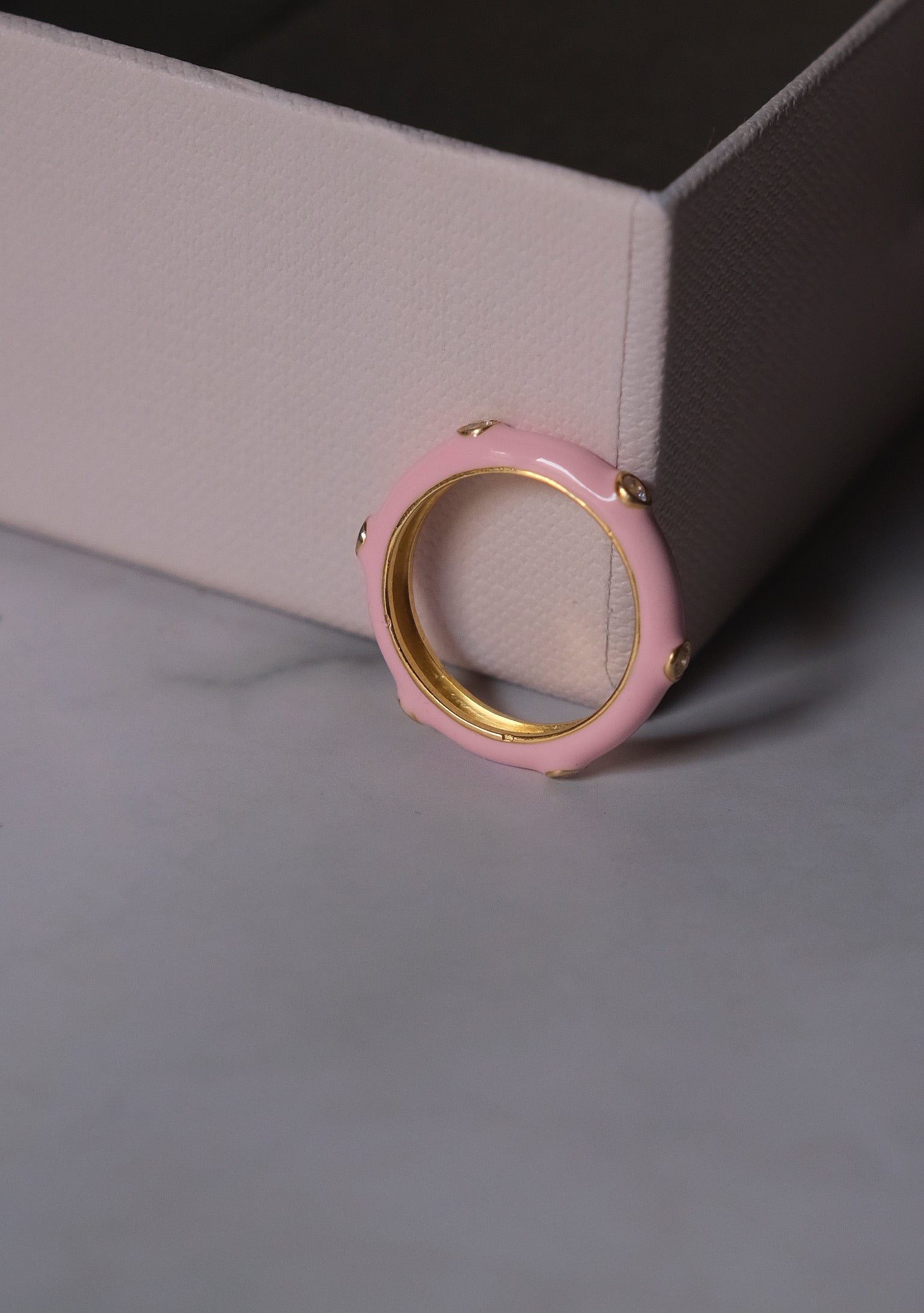 Pastel Pink Studded Enamel Ring-Rings-Anushka Jain Jewellery