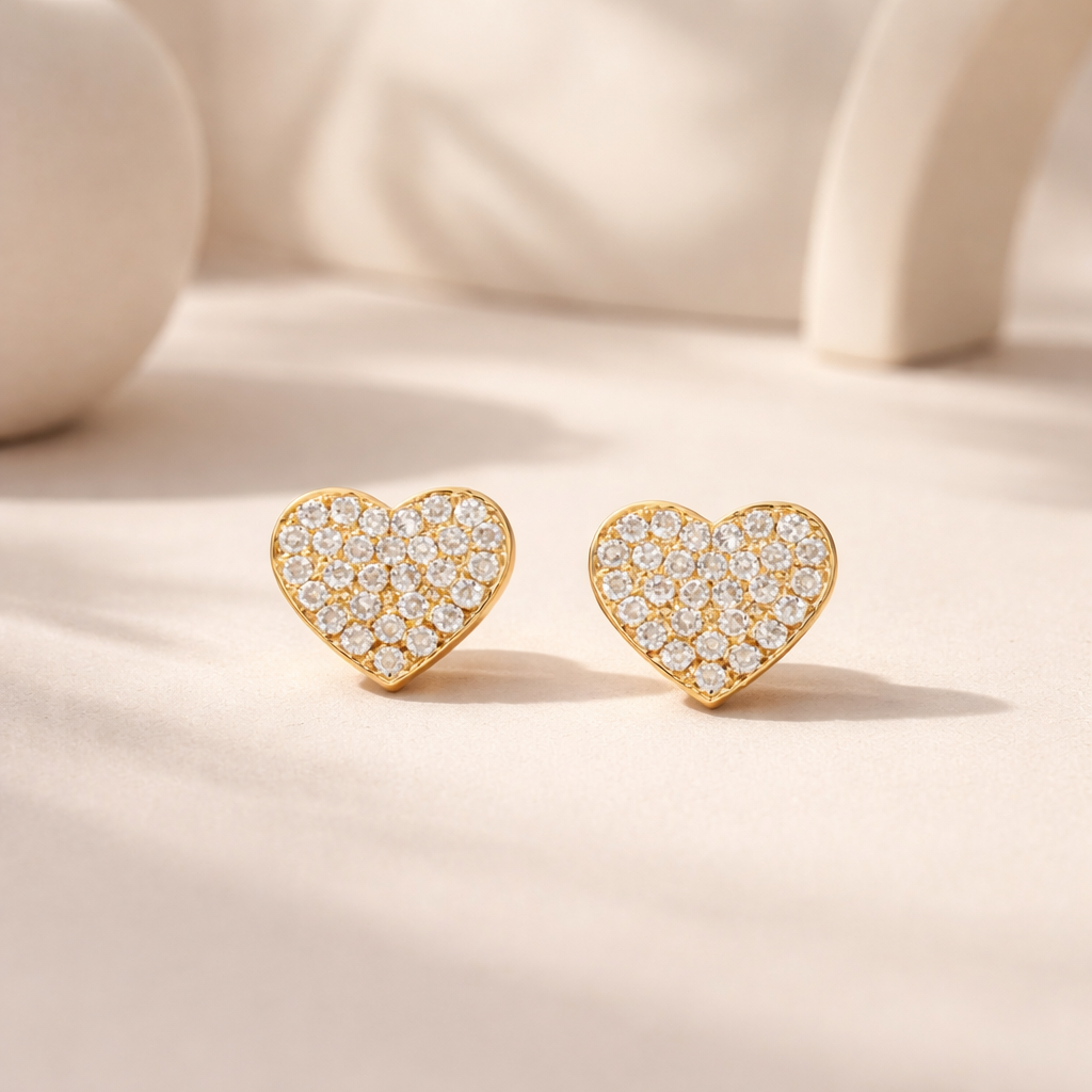 Pave Diamond Heart Studs-Anushka Jain Jewellery