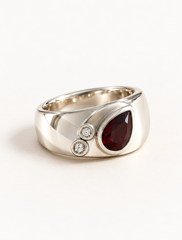 Pear Garnet Signet Ring