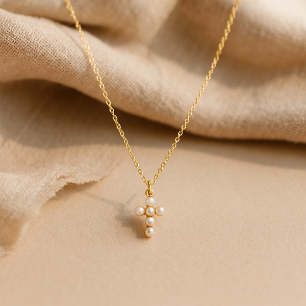 Pearl Cross Necklace-Anushka Jain Jewellery