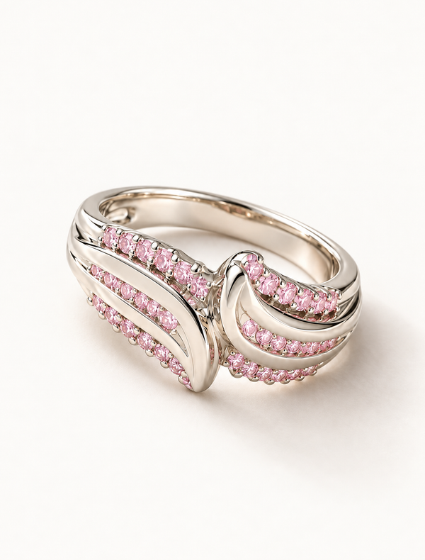 Pink CZ Wave Statement Ring