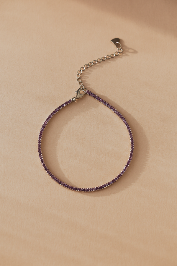 Purple tennis bracelet in sterling silver with 2mm stones for everyday wear
