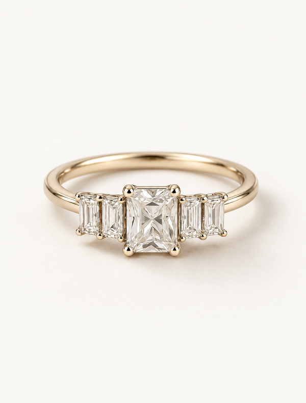 Rectangle Diamond Line Ring