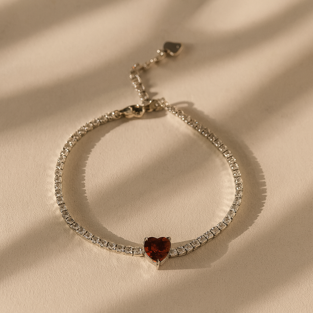 Red Heart Diamond Tennis Bracelet-Bracelets-Anushka Jain Jewellery