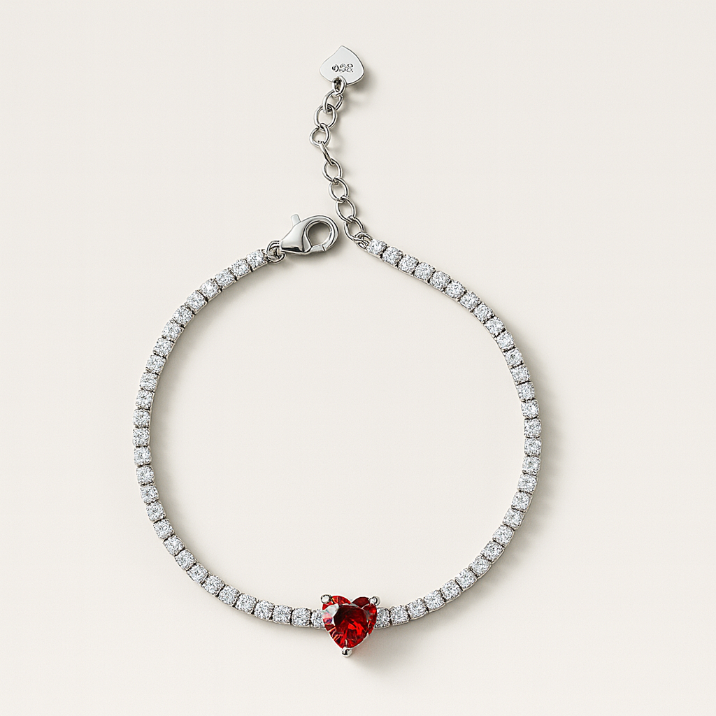 Red Heart Diamond Tennis Bracelet-Bracelets-Anushka Jain Jewellery