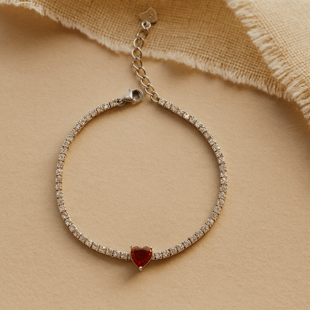 Red Heart Diamond Tennis Bracelet-Bracelets-Anushka Jain Jewellery