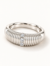 Ribbed Triple Stone Band Ring
