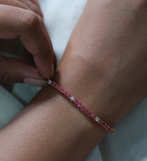 Ruby Diamond Tennis Bracelet-Bracelets-Anushka Jain Jewellery