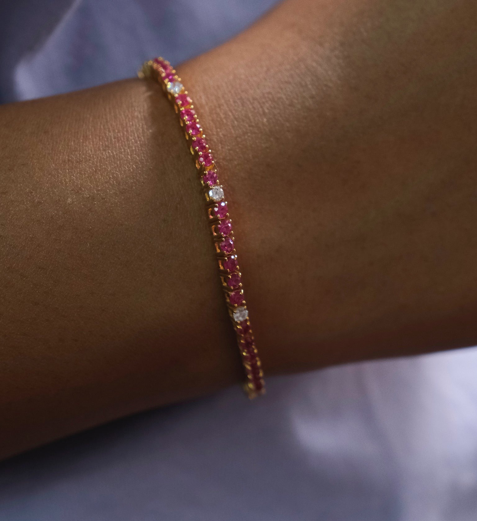 Ruby Diamond Tennis Bracelet-Bracelets-Anushka Jain Jewellery
