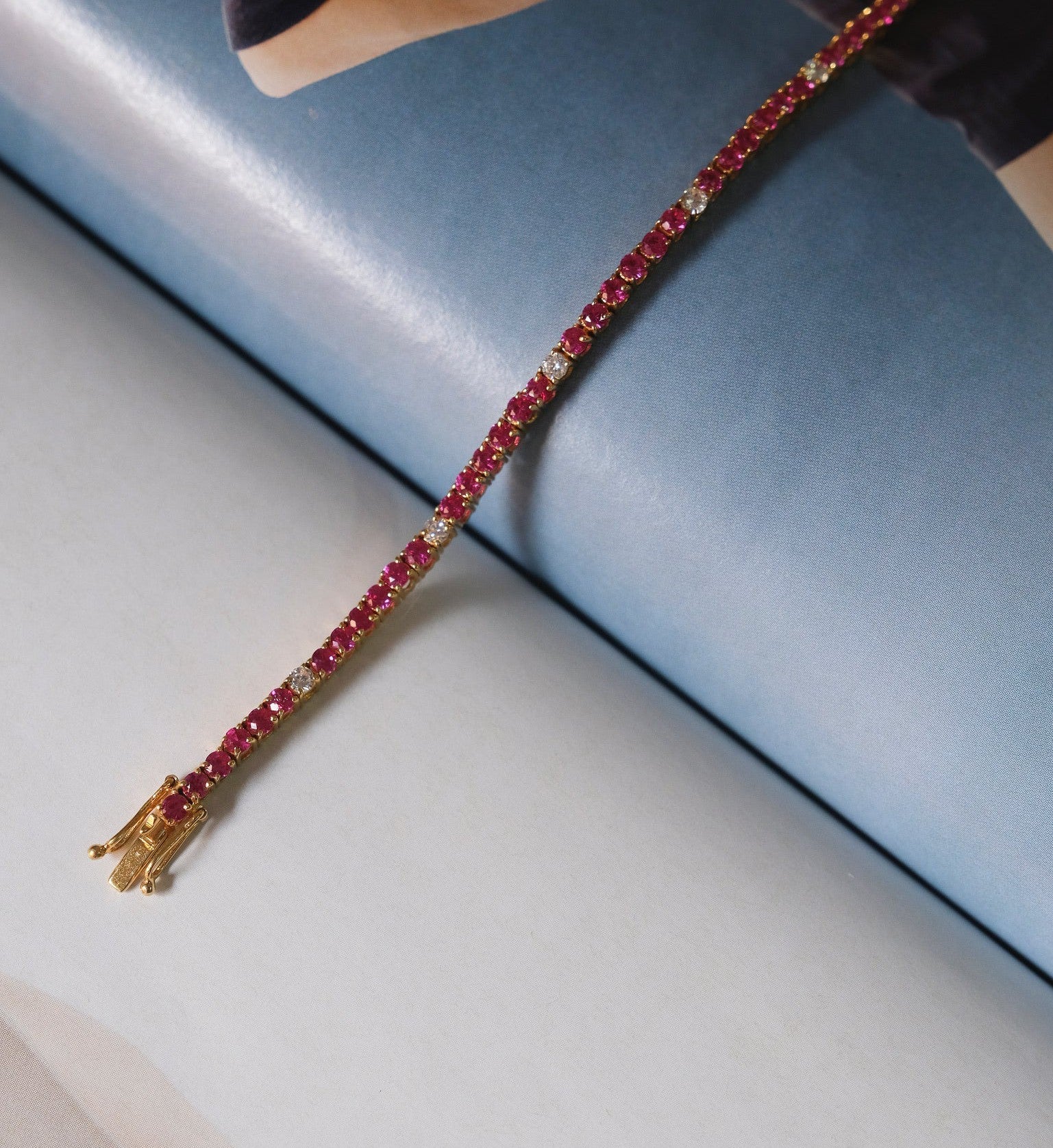 Ruby Diamond Tennis Bracelet-Bracelets-Anushka Jain Jewellery