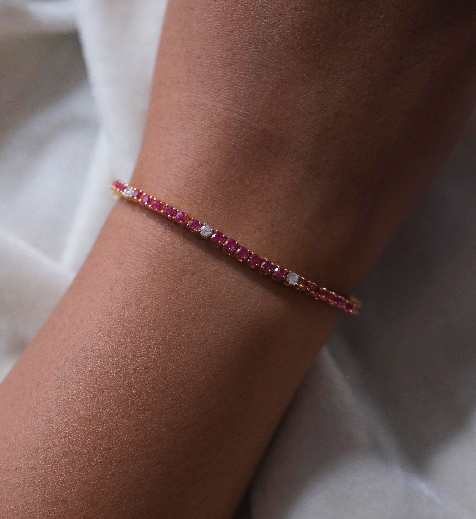 Ruby Diamond Tennis Bracelet-Bracelets-Anushka Jain Jewellery