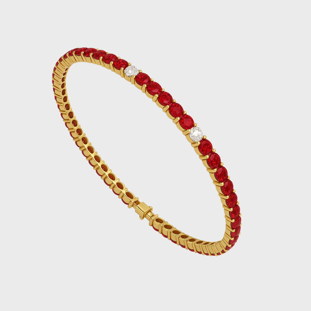 Ruby Diamond Tennis Bracelet-Bracelets-Anushka Jain Jewellery