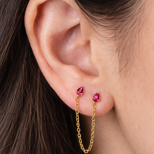 Ruby Drop Ear Chain-Chains and Threaders-Anushka Jain Jewellery