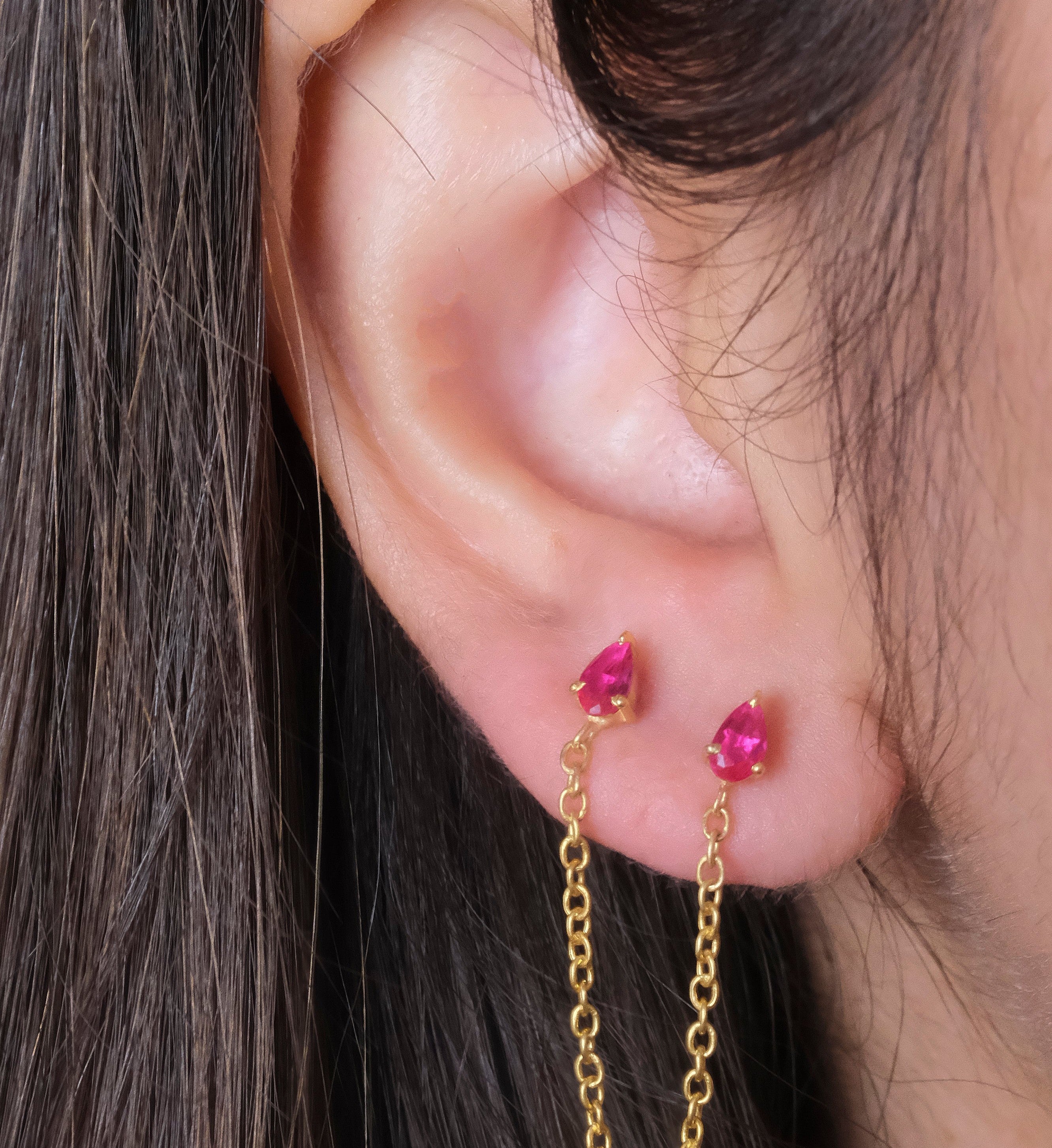 Ruby Drop Ear Chain-Chains and Threaders-Anushka Jain Jewellery
