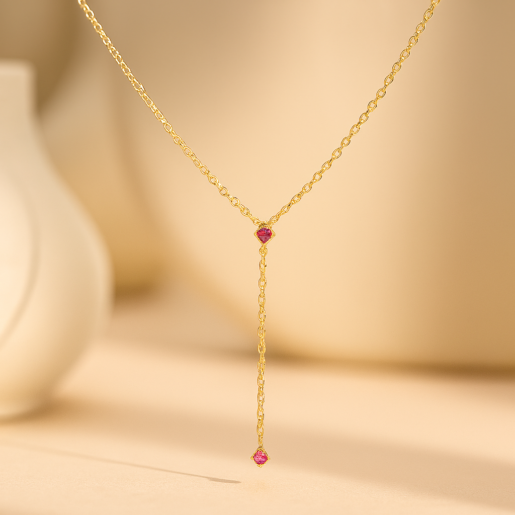 Ruby Drop Lariat Necklace-Pendants-Anushka Jain Jewellery