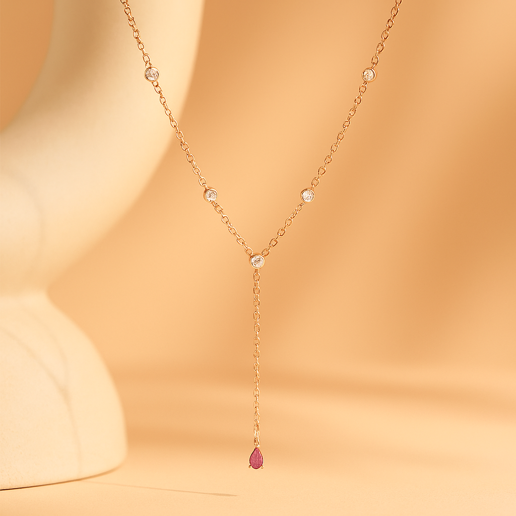 Ruby Duet Lariat Necklace-Pendants-Gold Vermeil-Anushka Jain Jewellery