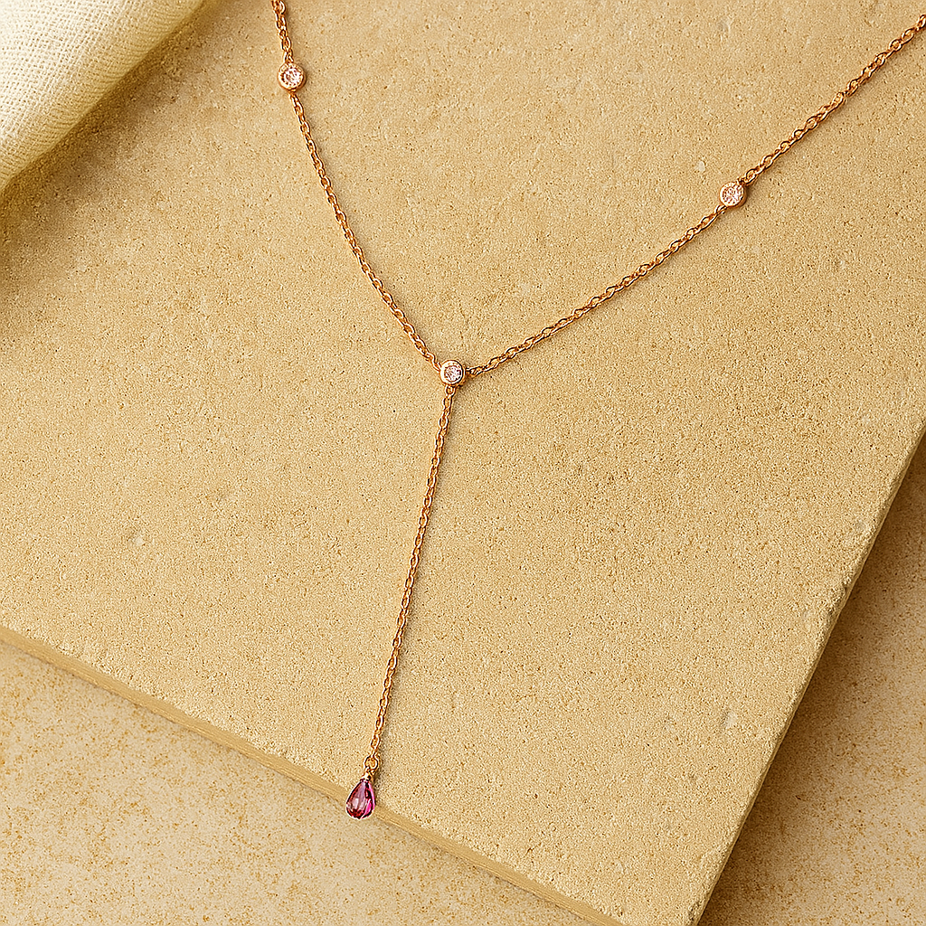 Ruby Duet Lariat Necklace-Pendants-Anushka Jain Jewellery