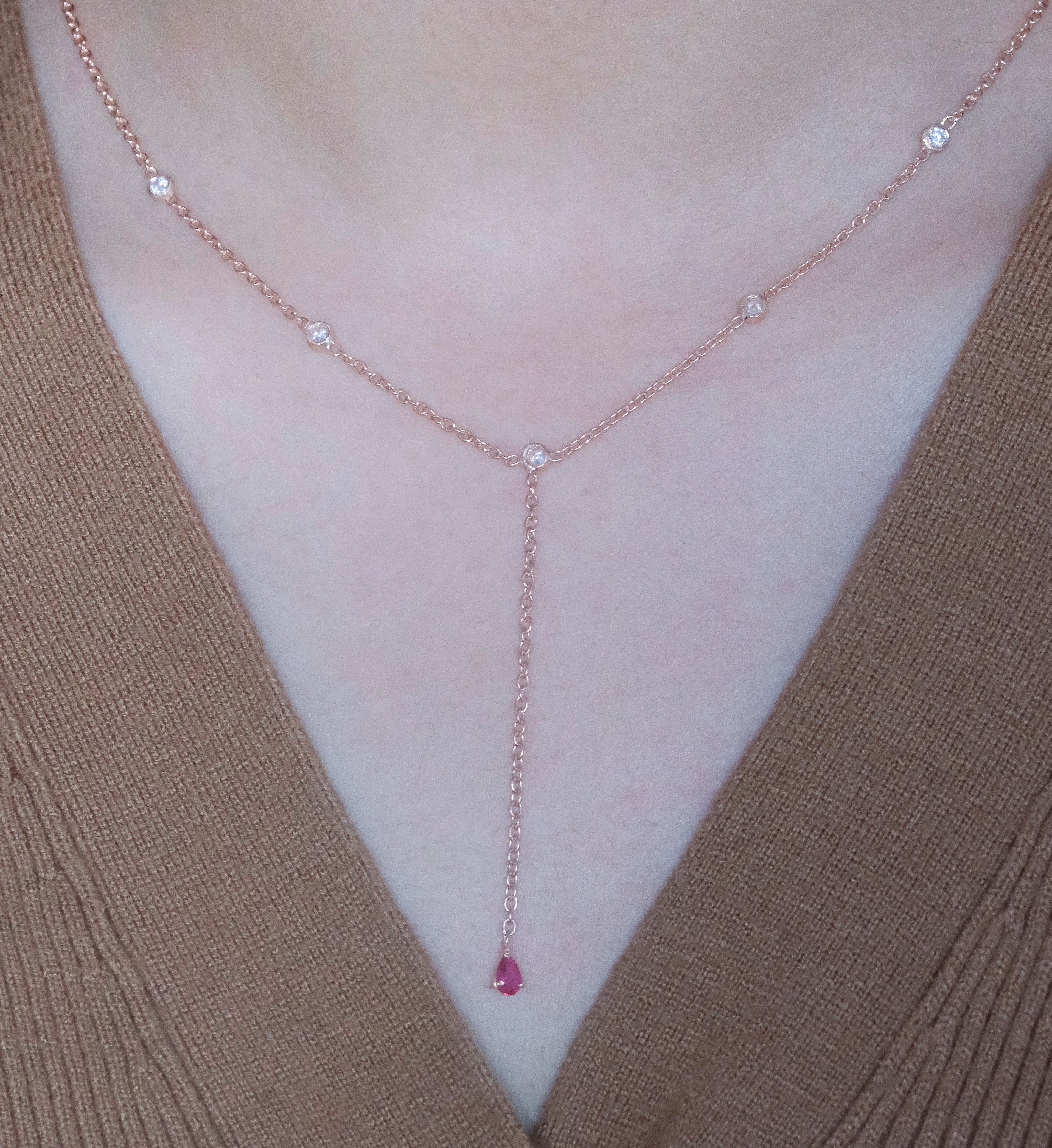 Ruby Duet Lariat Necklace-Pendants-Anushka Jain Jewellery