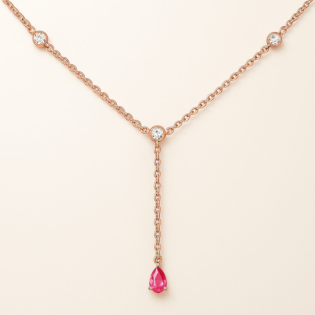 Ruby Duet Lariat Necklace-Pendants-Anushka Jain Jewellery
