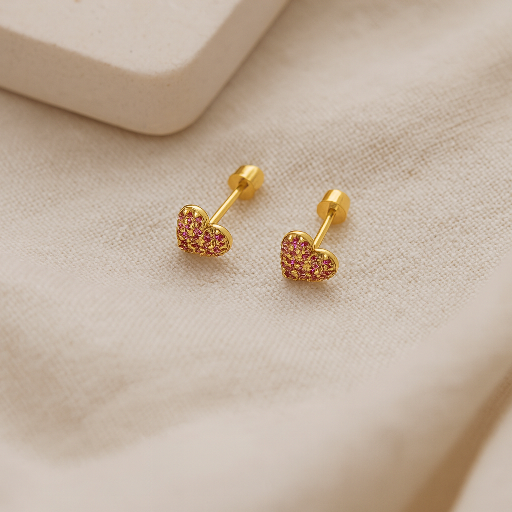 Ruby Heart Studs-Studs-Gold Vermeil-Anushka Jain Jewellery