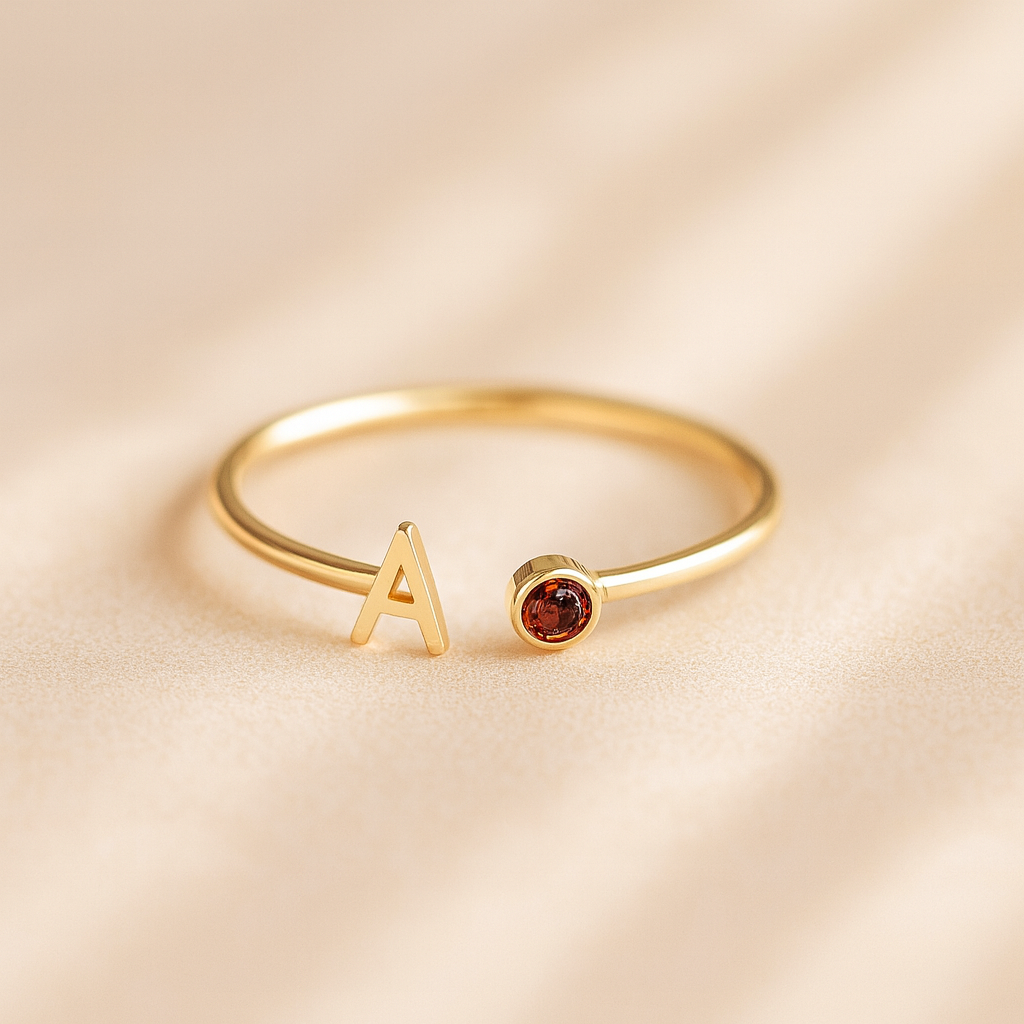 Ruby Initial Ring-Anushka Jain Jewellery