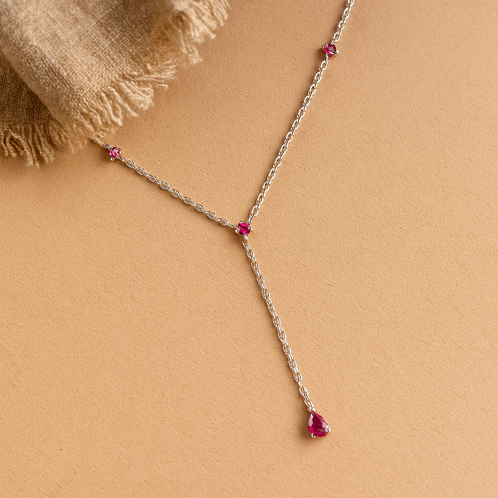 Ruby Lariat Necklace-Lariats-Anushka Jain Jewellery