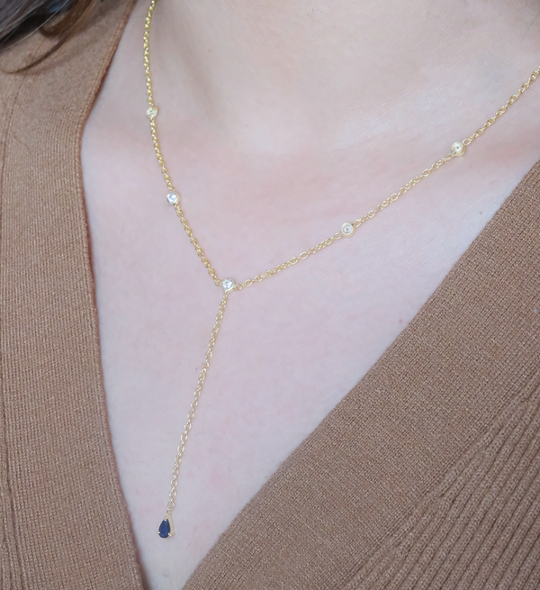 Sapphire Duet Lariat Necklace-Lariats-Anushka Jain Jewellery
