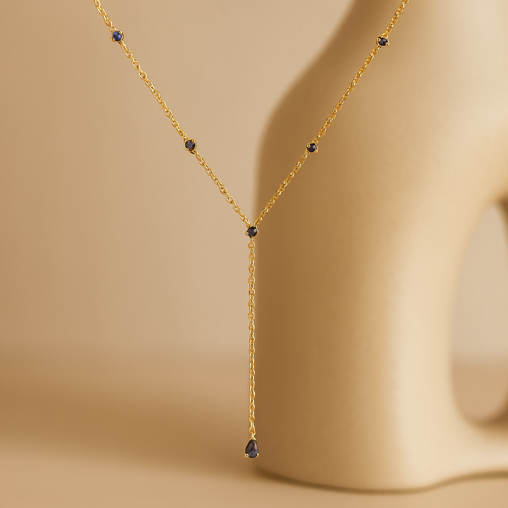 Sapphire Lariat Necklace-Lariats-Gold Vermeil-Anushka Jain Jewellery
