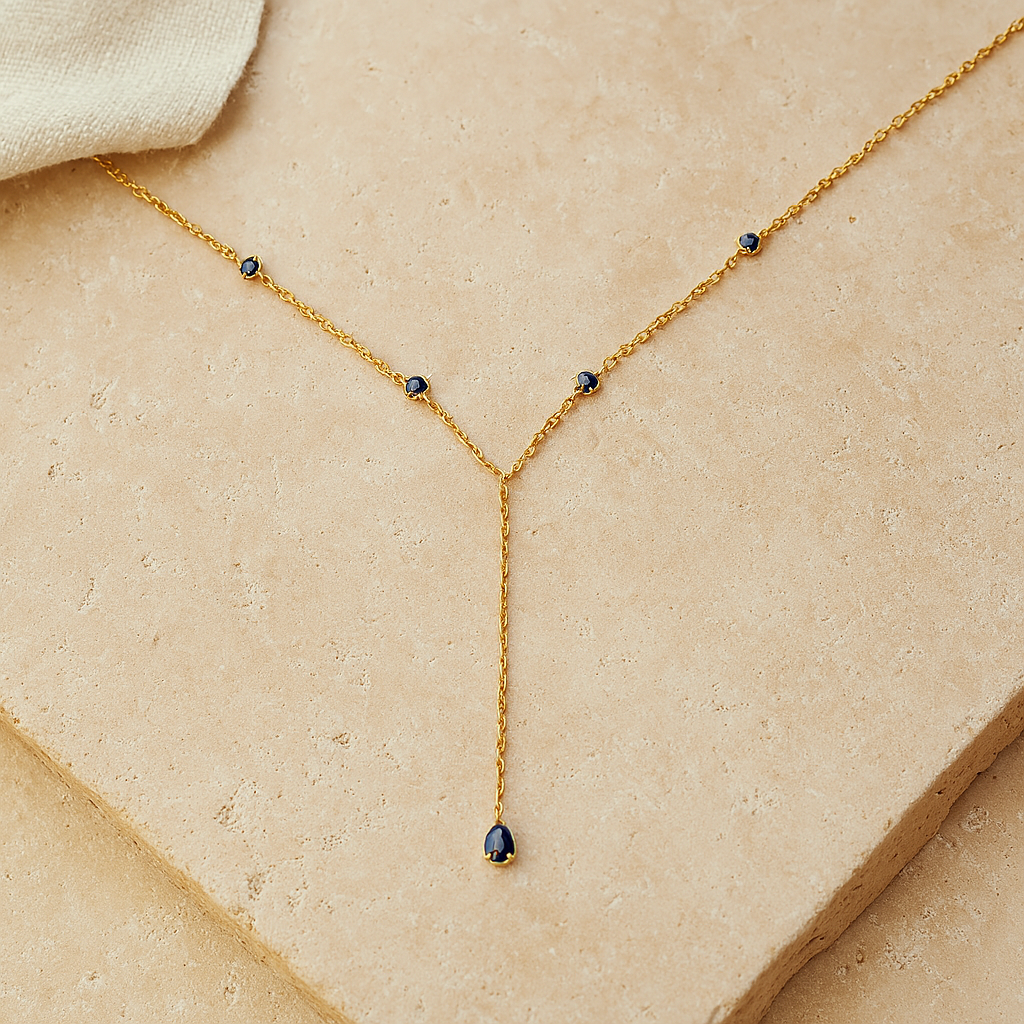 Sapphire Lariat Necklace-Lariats-Anushka Jain Jewellery