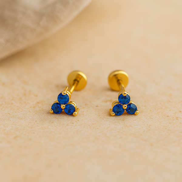Sapphire Trio Studs-Studs-Gold Vermeil-Anushka Jain Jewellery