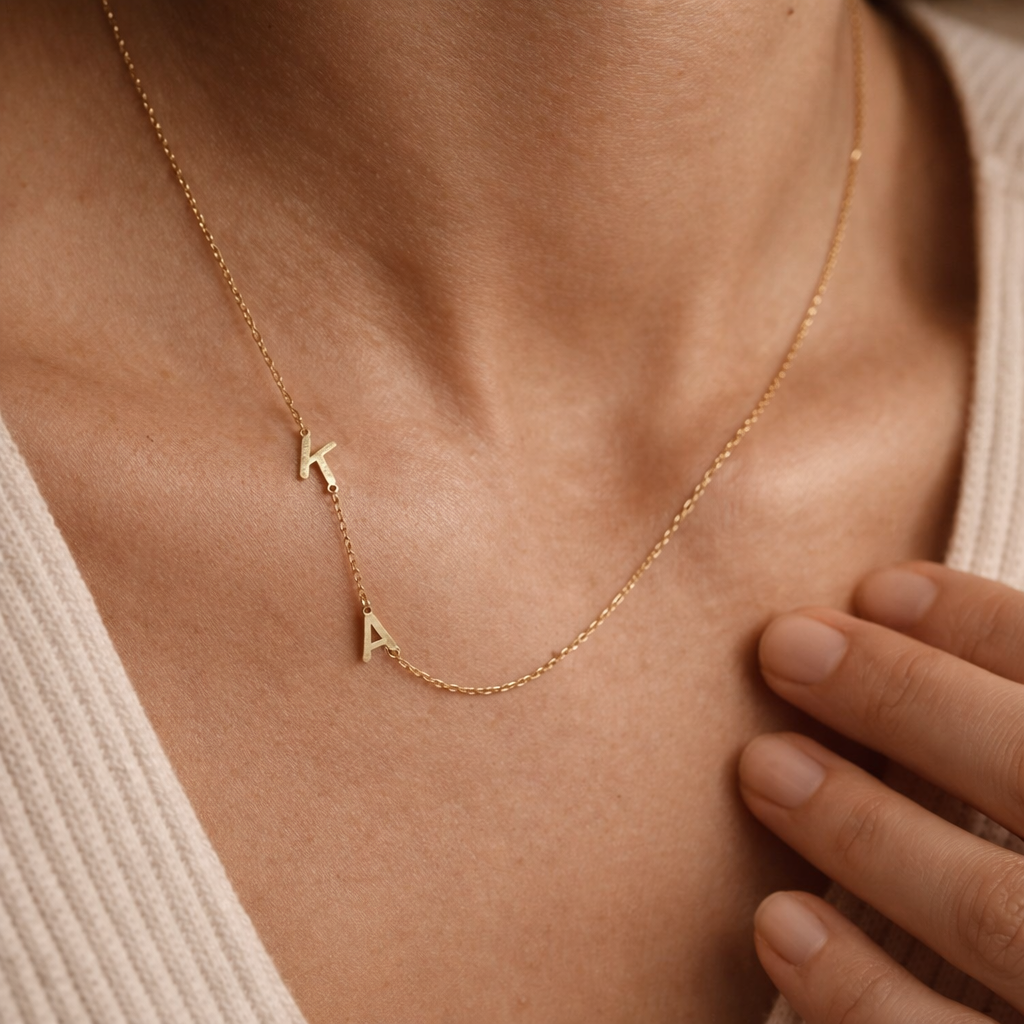Sideway Initial Necklace-Anushka Jain Jewellery