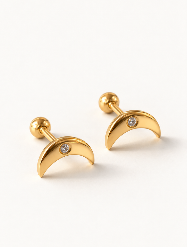 Single Diamond Moon Studs