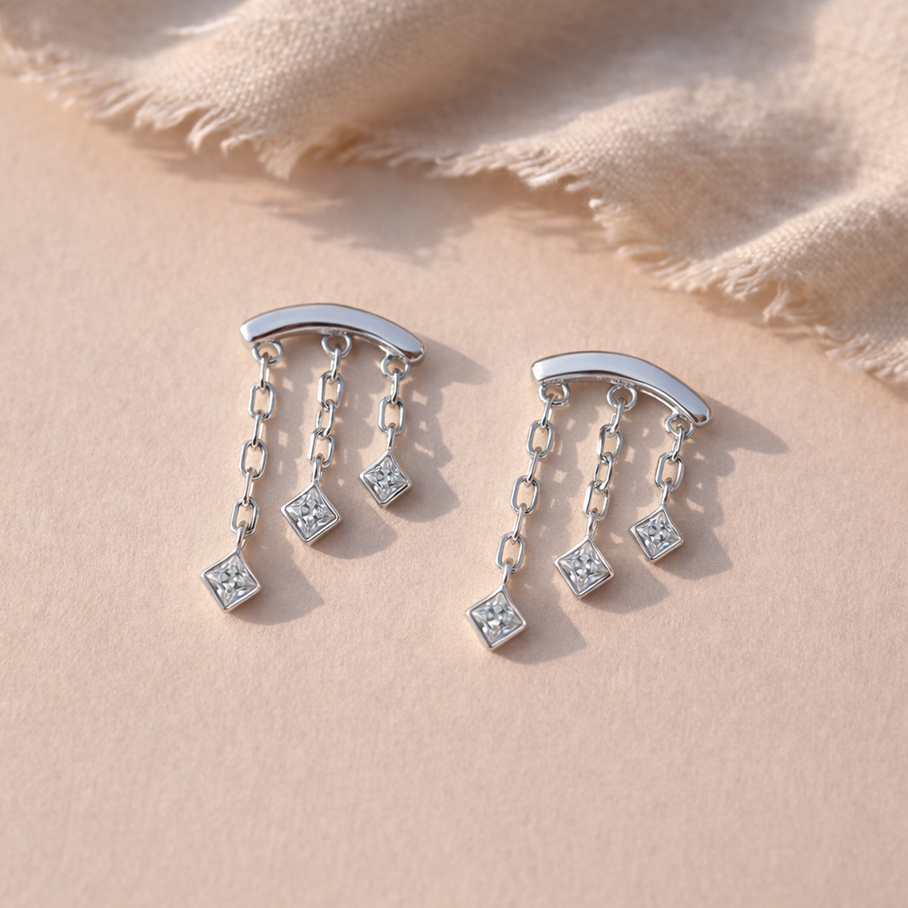 Square Hanging Studs-Anushka Jain Jewellery