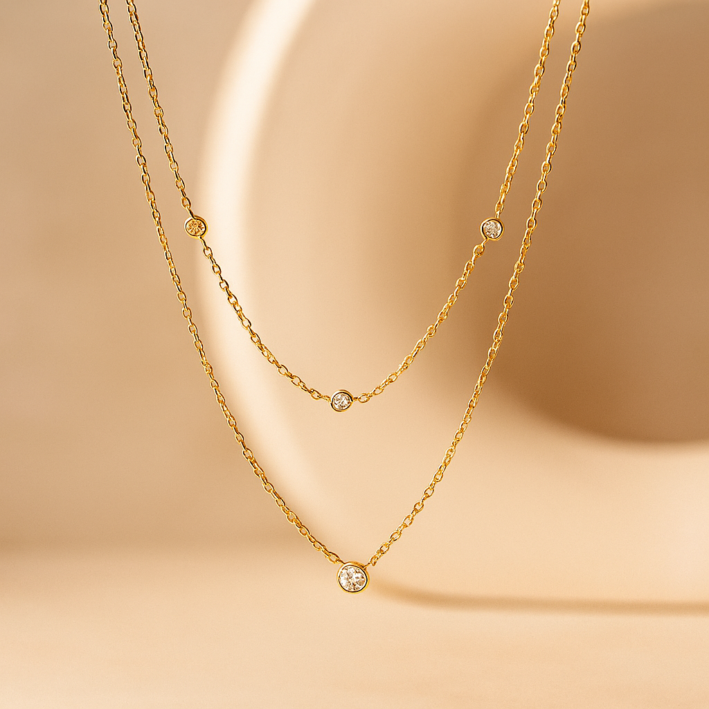 Stacked Diamond Essential Necklace-Necklaces-Gold Vermeil-Anushka Jain Jewellery
