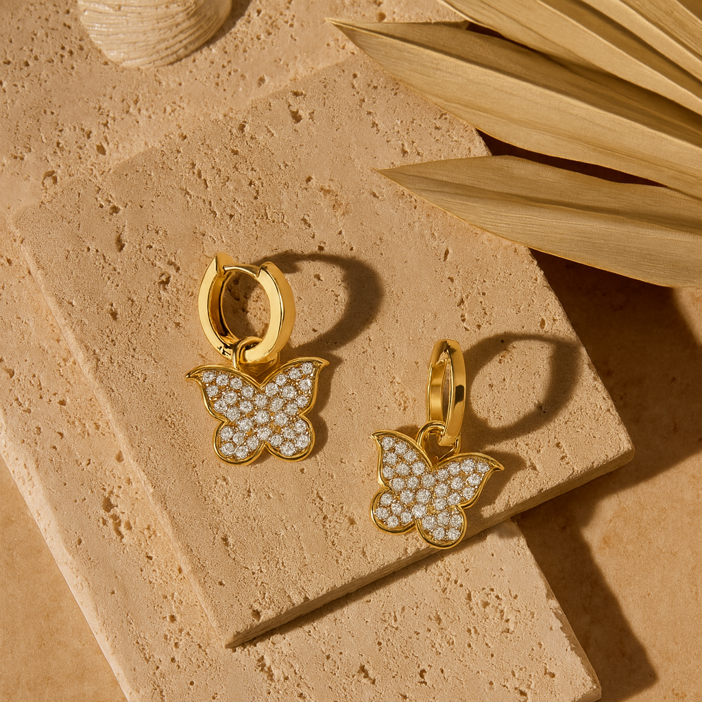 Studded Butterfly Huggies-Huggie-Anushka Jain Jewellery