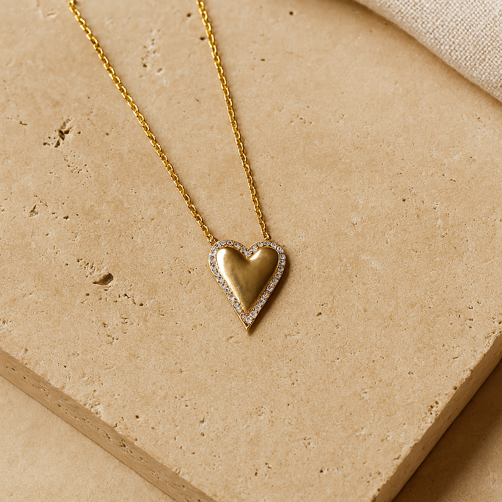 Studded Heart Necklace-Pendants-Gold Vermeil-Anushka Jain Jewellery