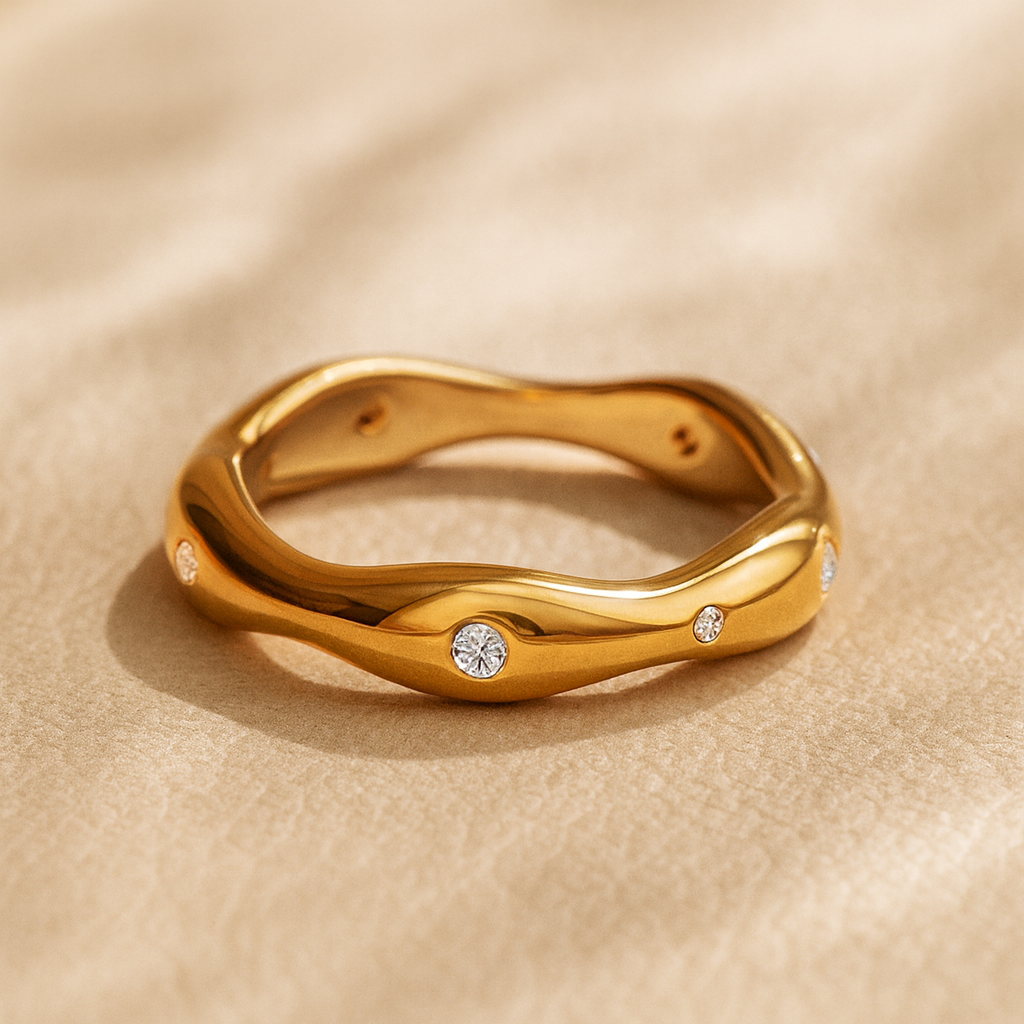 Studded Wave Ring-Rings-Anushka Jain Jewellery