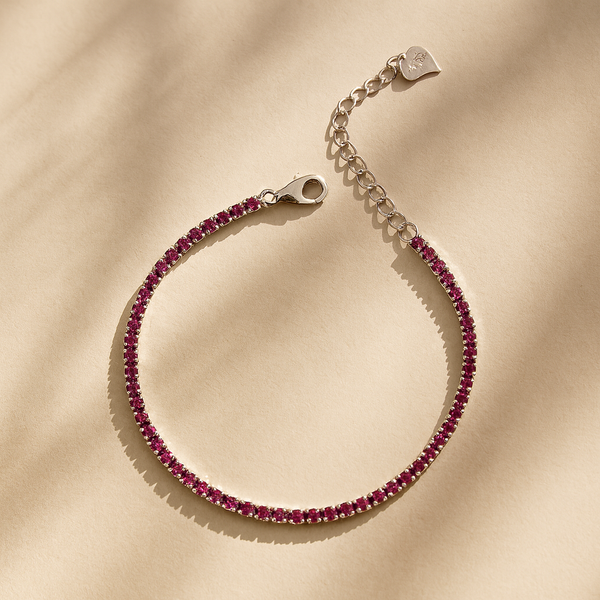 Dainty 2mm pink tennis bracelet in 925 silver, minimal fine jewellery