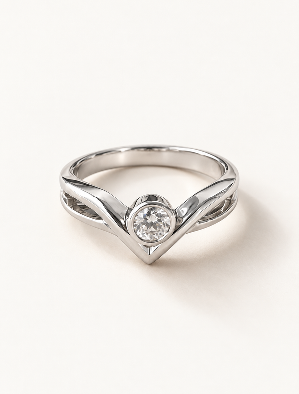 White CZ Chevron Solitaire Ring