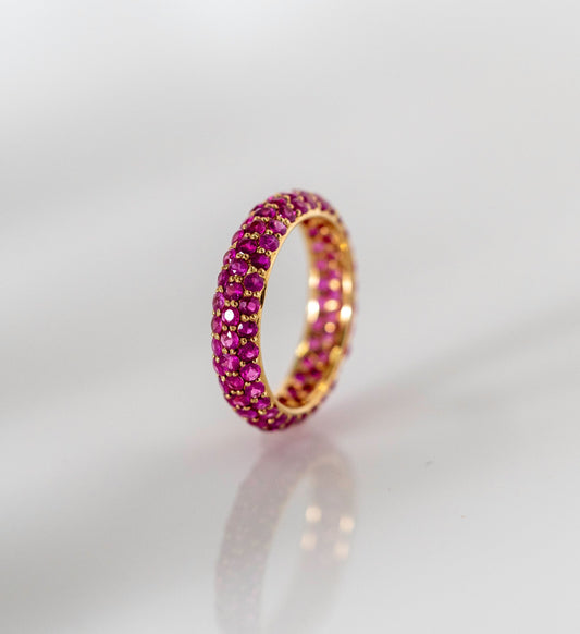 Pink Sapphire Studded Ring Yellow Gold