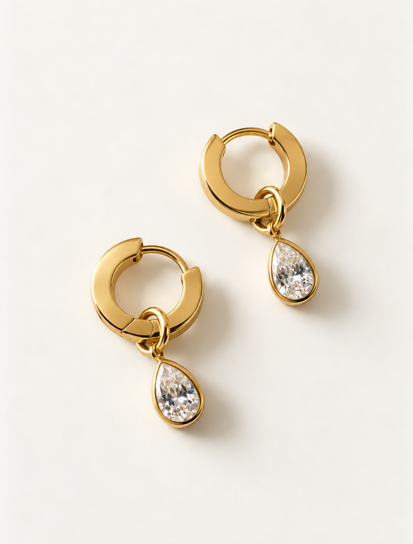 Pear Bezel Drop Huggie