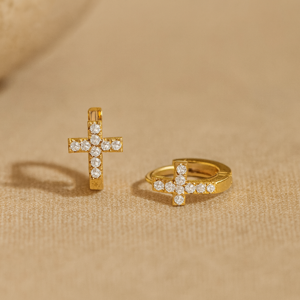 Tiny Pave Cross Huggie Earring