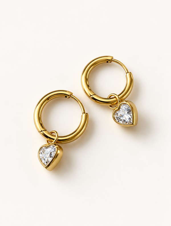 Heart Bezel Charm Huggie
